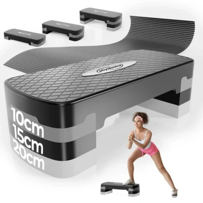 Abbildung von Physionics Stepper Aerobic Steppbrett 3 Stufen (10/15/20cm), Anti Rutsch Gummibezug