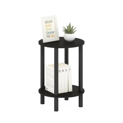 Abbildung von Furinno Turn N Tube 2 stufiger runder Beistelltisch aus Holz, Espresso/Schwarz