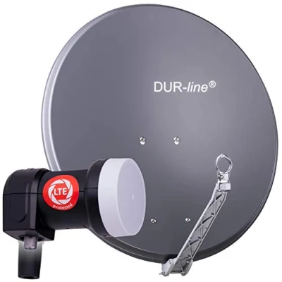 Abbildung von DUR line 1 Teilnehmer Set Qualitäts Alu Satelliten Komplettanlage Select 75cm/80cm Spiegel/Schüssel Anthrazit + Single LNB für Receiver/TV [Neuste Technik, DVB S2, 4K, 3D]