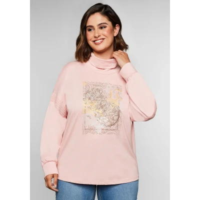 Abbildung von Sheego Rollkragen Langarmshirt, Damen, Größe: 44/46, Pastellrosé