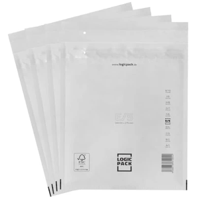 Abbildung von LOGIC PACK 50 Luftpolsterumschläge Versandtaschen Luftpolster E5 240 x 275 mm Weiß, Luftpolstertaschen Haftklebend Gepolsterte Briefumschläge Premium Umschläge Polsterumschläge geeignet für DIN B5