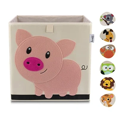 Abbildung von LIFENEY Aufbewahrungsbox mit Schwein Motiv I Spielzeugbox Tiermotiv passend für Würfelregale Ordnungsbox das Kinderzimmer Aufbewahrungskorb Kinder