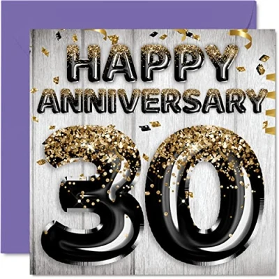 Abbildung von Tolle Perlen Jubiläumskarte Ehemann Freund Ehefrau Freundin Schwarz Gold Glitzer Luftballons Happy 30th Anniversary Karten aus der Familie 145 mm Grußkarten den dreißigsten Jahrestag
