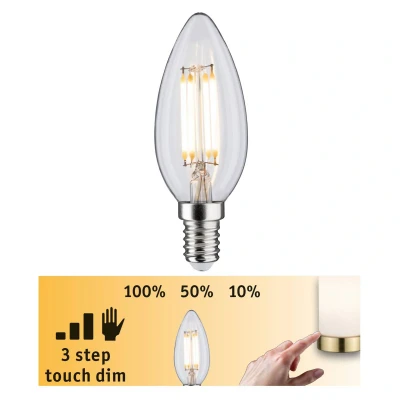 Abbildung von Paulmann 28738 LED Lampe Kerze Touch Dim 5W dimmbar Leuchtmittel Klar effizientes Licht Warmweiß 2700K E14