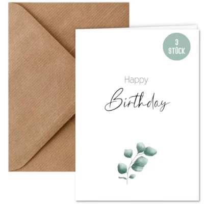 Abbildung von Things of Happiness Grußkarte Geburtstagskarten Set Eucalyptus, Karte Happy Birthday, Postkarte Geburtstag (3 Stück)