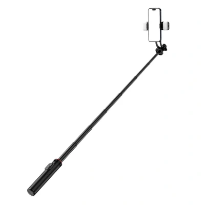 Abbildung von Selfie Stick WC12YDS Teleskopstativ aus Aluminiumlegierung, 1,3 m lang, mit Doppelleuchte und Handyhalterung schwarz