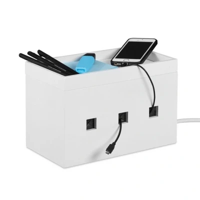 Abbildung von relaxdays Kabelkanal Kabelbox Bambus weiß