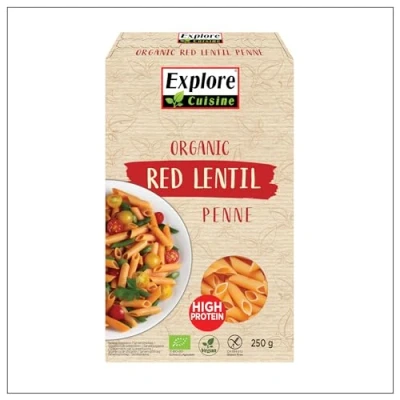 Abbildung von Explore Cuisine Bio Penne aus roten Linsen Glutenfreie Nudeln Linsenmehl, pflanzliche Protein Pasta ohne Zusatzstoffe, ideal bei Zöliakie, vegan, 250g
