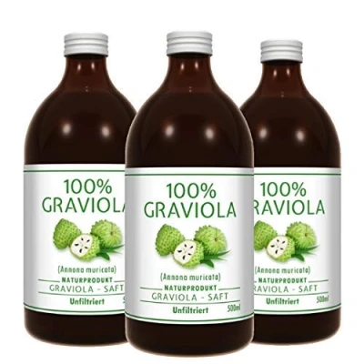 Abbildung von 3 x 100% Graviola Direkt Saft unfiltriert &amp; vegan (3 500ml), aus Püree. Stachelannone, Soursop, Corossol, Guanabana.