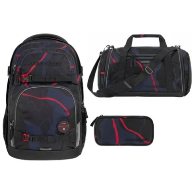 Abbildung von coocazoo Schulranzen Schulrucksack Set PORTER Lava Lines 3 teilig (Rucksack, Mäppchen, Sporttasche), ergonomisch, Körpergröße: 135 180 cm, reflektiert