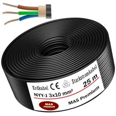 Abbildung von MAS Premium Erdkabel Deutscher Marken Elektrokabel Ring zur Verlegung im Erd und Außenbereich Standard Starkstromkabel (NYY J 3x10 mm², 25m)