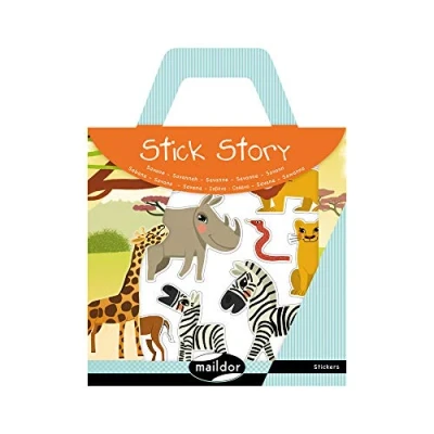 Abbildung von Maildor 566402O Packung Stick&#039;Story (4 Stickerbögen und 2 Kulissen, ideal für Kinder ab 5 Jahren, Savane) 1 Pack