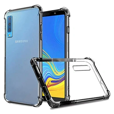 Abbildung von REY Transparent Silikonhülle TPU Anti Shock für Samsung Galaxy A7 2018, Handyhülle Premium Kratzfest Durchsichtige Schutzhülle