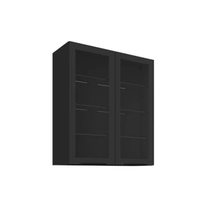 Abbildung von Küchen Preisbombe Glashängeschrank 80 Küche SIENA Schwarz Küchenzeile Küchenblock Einbauküche 90 cm hoch
