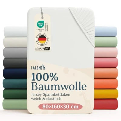 Abbildung von Laleni Jersey Spannbettlaken 80x160 cm Babybett 2er Set Oeko TEX zertifiziertes Hausbett Kinder Bezug 100% Baumwolle Baby Bettwäsche Ivory