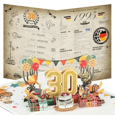 Abbildung von Joyoldelf 30. Geburtstagskarte, 1995 Jahrgang Zeitung Geburtstag Karte, 3D Pop Up Grußkarten mit Umschlag, Vintage Geschenke für Mann und Frau