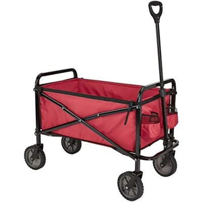 Abbildung von Amazon Basics Zusammenklappbarer Bollerwagen für den Garten, faltbar, mit Abdeckung, Außenbereich, Rot