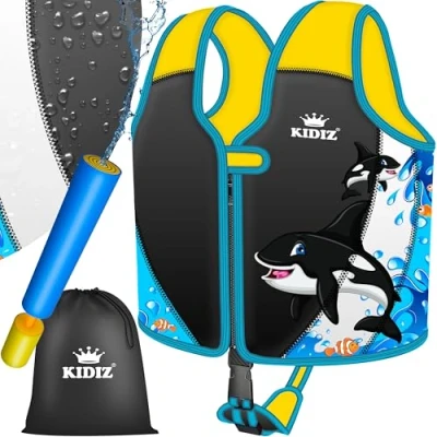 Abbildung von KIDIZ® Schwimmweste Kinder M 2 5 Jahre Schwimmhilfe Jungen &amp; Mädchen Badeweste Babys Kleinkinder Float Jacket Klettverschluss Neopren mit Wasserpistole Sicherheitsgurt verstellbar