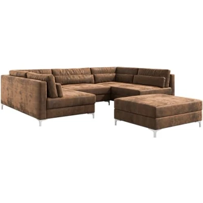Abbildung von Wohnlandschaft Elio 300x185 cm Lederimitat Vintage Braun Antik mit Hocker
