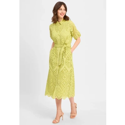 Abbildung von s.Oliver BLACK LABEL Minikleid Hemdblusenkleid in Midilänge aus Lochstickerei