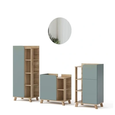 Abbildung von Vicco Badmöbel Set Karen, Sonoma/Blau Grau, 4 Teile