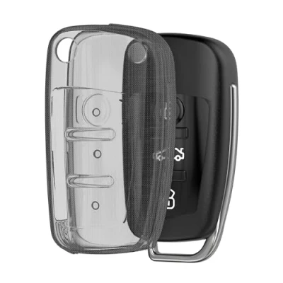 Abbildung von kwmobile Autoschlüssel Hülle kompatibel mit Audi 3 Tasten Klappschlüssel Schlüsselhülle Silikon Cover Schwarz Transparent