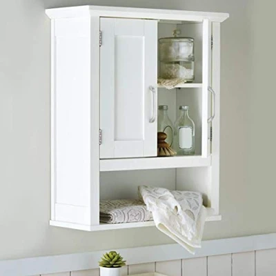 Abbildung von BAKAJI Badezimmerschrank, Wandschrank, 3 Etagen aus MDF, Doppeltür mit Öffnung, Maße: 53 x 21,5 63,5 cm (Weiß)