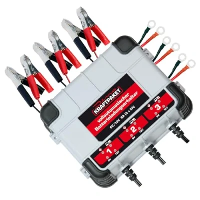 Abbildung von Dino KRAFTPAKET 3x2A 6V/12V Erhaltungsladegerät/2A je Output/Intelligentes und vollautomatisches Ladungserhaltungsgerät/Für Blei Säure, GEL, EFB, AGM Batterie/KFZ Batterie Ladegerät für Auto Motorrad