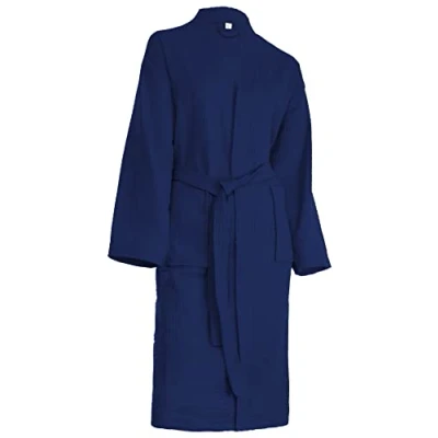 Abbildung von Brandsseller Bademantel Unisex XL Baumwolle Waffelpiqué leichter Hausmantel für Damen und Herren Navy