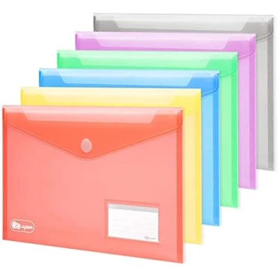 Abbildung von 24 x Klett Verschluss Dokumententasche A4, 6 farbige Dokumentenmappe Brieftaschen zum Dokumenten Abheften mit Brief Taschen und 30 Stück Gifted Visitenkarte
