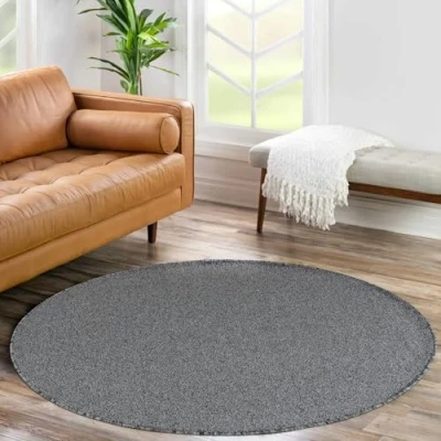 Abbildung von Carpettex Teppich Wohnzimmer Kurzflor Modern Einfarbig Design 120 cm Rund Grau Küchenteppich Waschbar Extra Weich Flauschig Schlafzimmer Kinderzimmer Esszimmer Flur