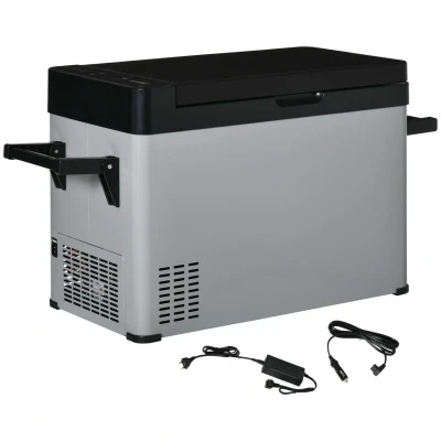 Abbildung von Kühlbox Auto 50L mit LCD Anzeige 2 Modi Kompressor Autokühlschrank Griffe Boot Camper Reisen 12/24V DC und 110 240V AC Grau+Schwarz