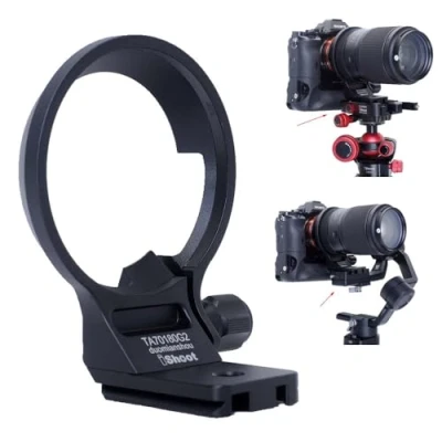 Abbildung von iShoot Stativ Halterungsring, Objektivkragen, kompatibel mit Tamron 70180 mm f/2.8 Di III VC VXD G2 A065 E Mount, Halterung Arca Swiss Fit Schnellwechselplatte für Kopfklemme und