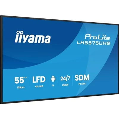Abbildung von iiyama Prolite LH5575UHS B2AG 139cm 54.6&quot; Digital Signage Display IPS LED 4K UHD HDMI DP in/Out Daisy Chain USB2.0 RS 232c RJ45 Mediaplayer Android 11OS iiSignage² iiControl iiShare WiFi SDM S 24/7