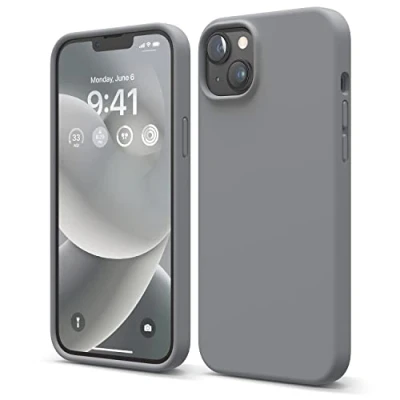 Abbildung von elago Schutzhülle für iPhone 14 Plus, Flüssigsilikon, Ganzkörper Schutzhülle, stoßfest, schlanke Handyhülle, kratzfestes, weiches Mikrofaserfutter, 6,7 Zoll (17 cm), Dunkelgrau