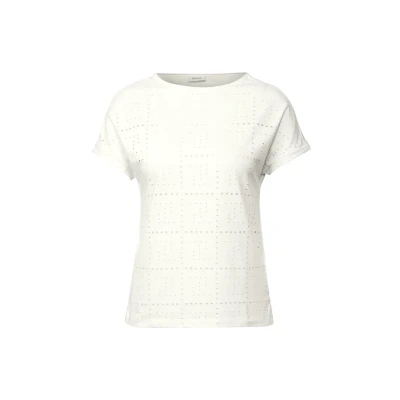 Abbildung von Cecil MIT Lochmuster Tshirt basic, Damen, Größe: XL, Weiß