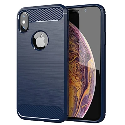 Abbildung von Cadorabo Hülle kompatibel mit Apple iPhone X/XS Schutzhülle TPU Silikon Case Karbon Optik Slim Kratzfest Weiche Gummi Rundumschutz für in Blau