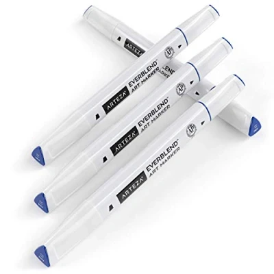 Abbildung von ARTEZA EverBlend Marker, A262 Stahlblau 4er Pack, feine Spitze und Keilspitze, alkoholbasierte Twinmarker, hochwertige Graffiti Marker zum Ausmalen, Kalligraphie Zeichnen