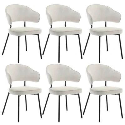 Abbildung von WOLTU 6er Set Esszimmerstühle, Küchenstuhl, Polsterstuhl, Loungesessel, Wohnzimmerstuhl, Design Stuhl, mit Rückenlehne Armlehnen Metallbeinen, gepolstert, Samt, Creme, BH389cm 6