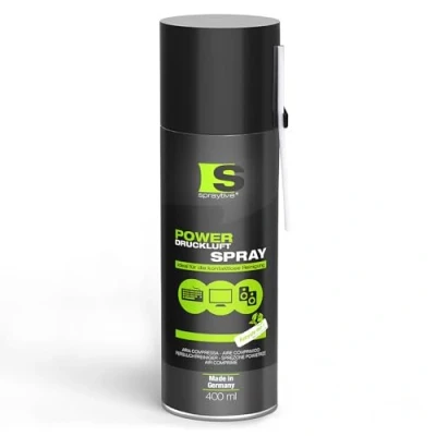 Abbildung von 1 x 400 ml Spraytive Power Druckluftspray/Druckluftreiniger: Mit 10cm Sprühverlängerung Druckluft aus der Dose Air Duster Reinigung von Tastatur, PC/Computer, PS5, Xbox, Kamera Made in Germany!