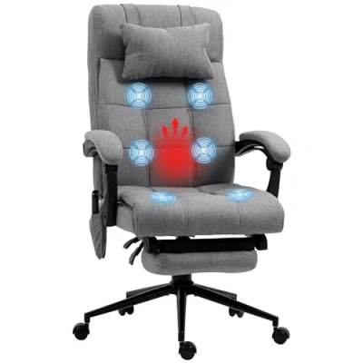 Abbildung von Vinsetto Bürostuhl mit Massagefunktion, Ergonomisch Schreibtischstuhl Liegefunktion, Lendenheizung, Höhenverstellbar Computerstuhl Kopfstütze, Fußstütze, Grau
