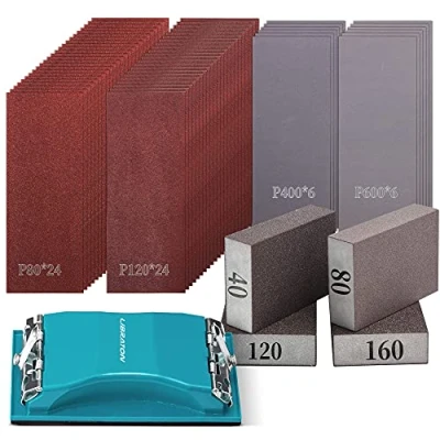 Abbildung von Schleifpapier, Schleifpapier holz, Set K80 bis K600, Handschleifer, Sandpapier 65 Stück, für Automobil Schleifen, Holzmöbellackierung, Veredelung