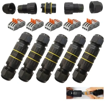 Abbildung von Kabelverbinder Wasserdicht IP68, CESFONJER abzweigdose Wasserdicht, Kabelmuffe mit 3 polig verbindungsklemmen für Ø5 10mm Kabeldurchmesser (5er Pack)