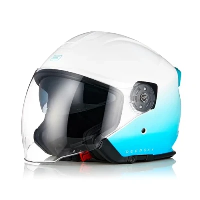 Abbildung von ORIGINE 3/4 offener Motorrad Jethelm mit Doppelvisier, geeignet für Roller, ECE geprüft (DEEPSKY Gloss Blue White,L)