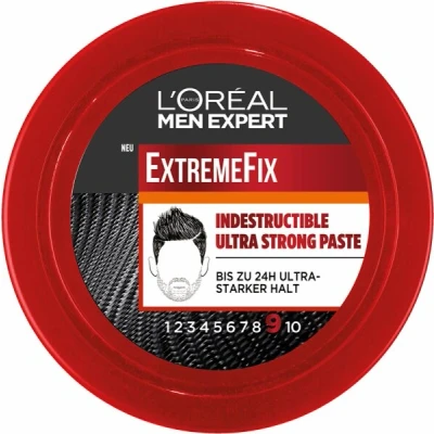 Abbildung von L&#039;Oréal Men Expert Indestructible Ultra Strong Paste für Männer, Haar Styling Wax bis 24h super starken Halt, Herren Haarwachs Pomade kurzes und mittellanges Männerhaar, Extreme Fix, 1 x 75 ml