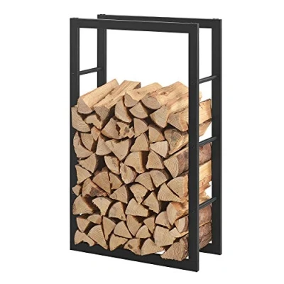 Abbildung von [en.casa] Kaminholzregal Täby Brennholzregal innen außen Metall 60 x 25 100 cm Holzunterstand Stapelhilfe für Feuerholz Holzlager Kaminholzständer Schwarz