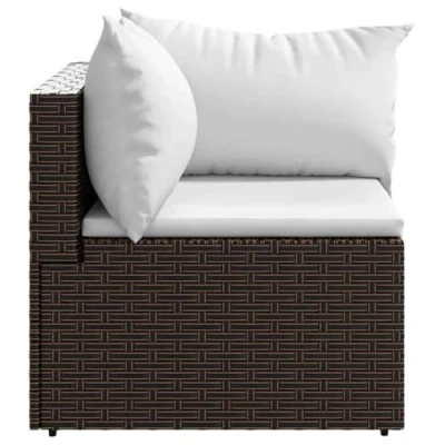 Abbildung von vidaXL Garten Ecksofa, Gartensofa mit Kissen Stahlrahmen, Modular Sofa für Terrasse, Gartenmöbel Loungemöbel, Braun Poly Rattan