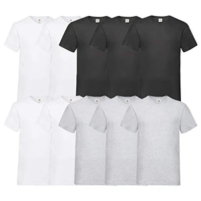 Abbildung von Fruit of the Loom 10 T Shirts V Neck M L XL XXL 3XL 4XL 5XL Ausschnitt Diverse Farben HL Kauf (M, 4Weiß3Schwarz3Grau)