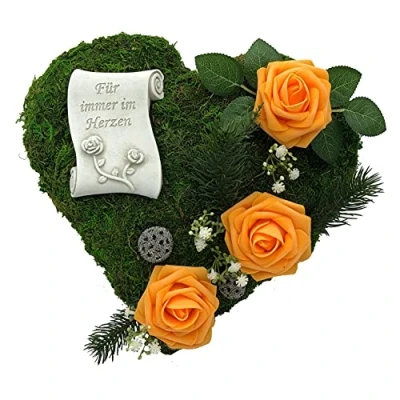 Abbildung von Gartenfigur Grabgesteck Grabschmuck Grab Gesteck Für immer im Herzen 30cm