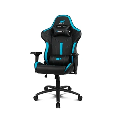 Abbildung von DRIFT Gaming Chair DR350 DR350BL Chair, Kunstleder, 4D Armlehnen, geräuscharme Rollen, Klasse 4 Kolben, Neigung, Lenden /Nackenpolster, Farbe schwarz/blau